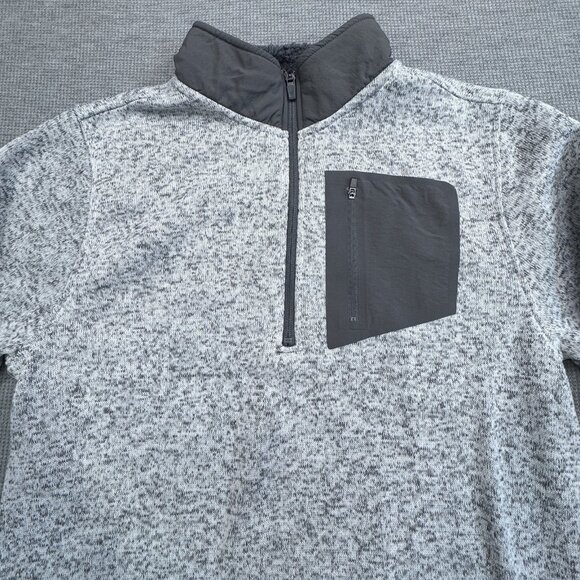 Old River Mens Size L Gray Speckled Quarter Zip Fleece Pullover Sweater Pocket - Picture 3 of 13
